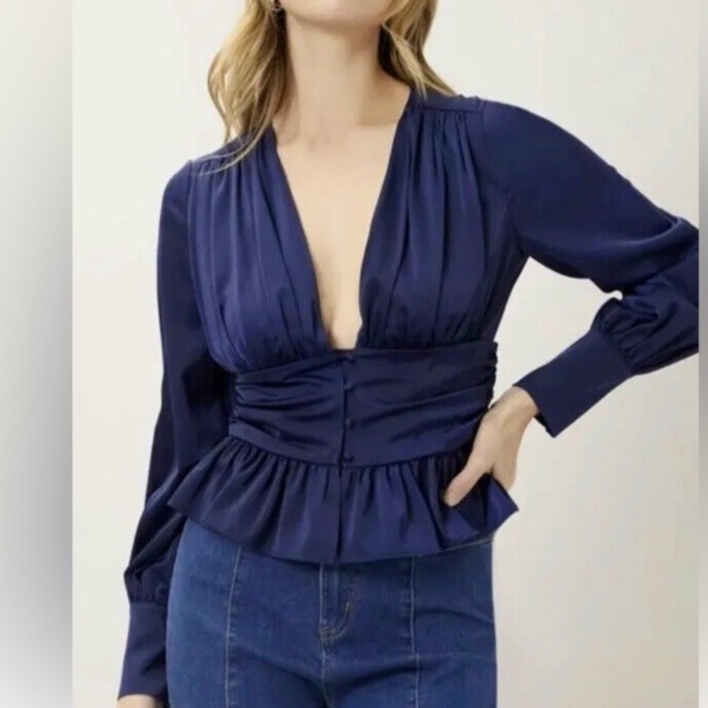 JASON WU Gray Silk Satin Peplum Top M - Picture 2 of 12
